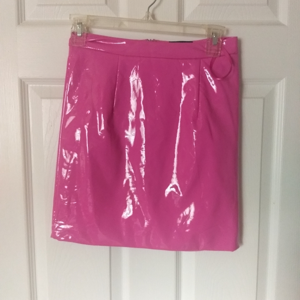 Pink patent leather mini-skirt